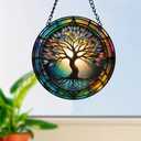 Tree of Life Stained Glass with Chain Hook for Indoor and Outdoor Decorations, for Nature Lovers, Housewarming and Birthday Celebrations