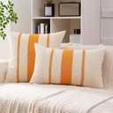 Boho Throw Pillow Covers Set of 2 Linen Farmhouse Pillow Covers 18x18,Rustic Decorative Throw Pillow Cover for Couch,Bed,Living Room (Tangerine Yellow, 18" x 18")