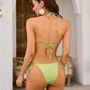SOLY HUX Bikini Sets for Women Triangle Halter Bathing Suits High Cut Swimsuits Beach Wear (Green, L)