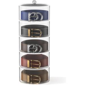 Belt Organizer, 5-Tier Acrylic Belt Storage & Holder for Closet - Clear Jewelry Organizer Case, Space Saving Display for Belts, Ties
