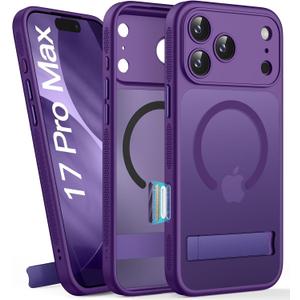 for iPhone 17 Pro Max Magnetic Case with Stand, Camera Control Button, Compatible with MagSafe, Full Lens Protection, Military Grade Drop, Translucent Slim Rugged Case for 17 Promax, Dark Purple