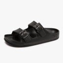 FUNKYMONKEY Women's Comfort Slides Double Buckle Adjustable EVA Flat Sandals Black
