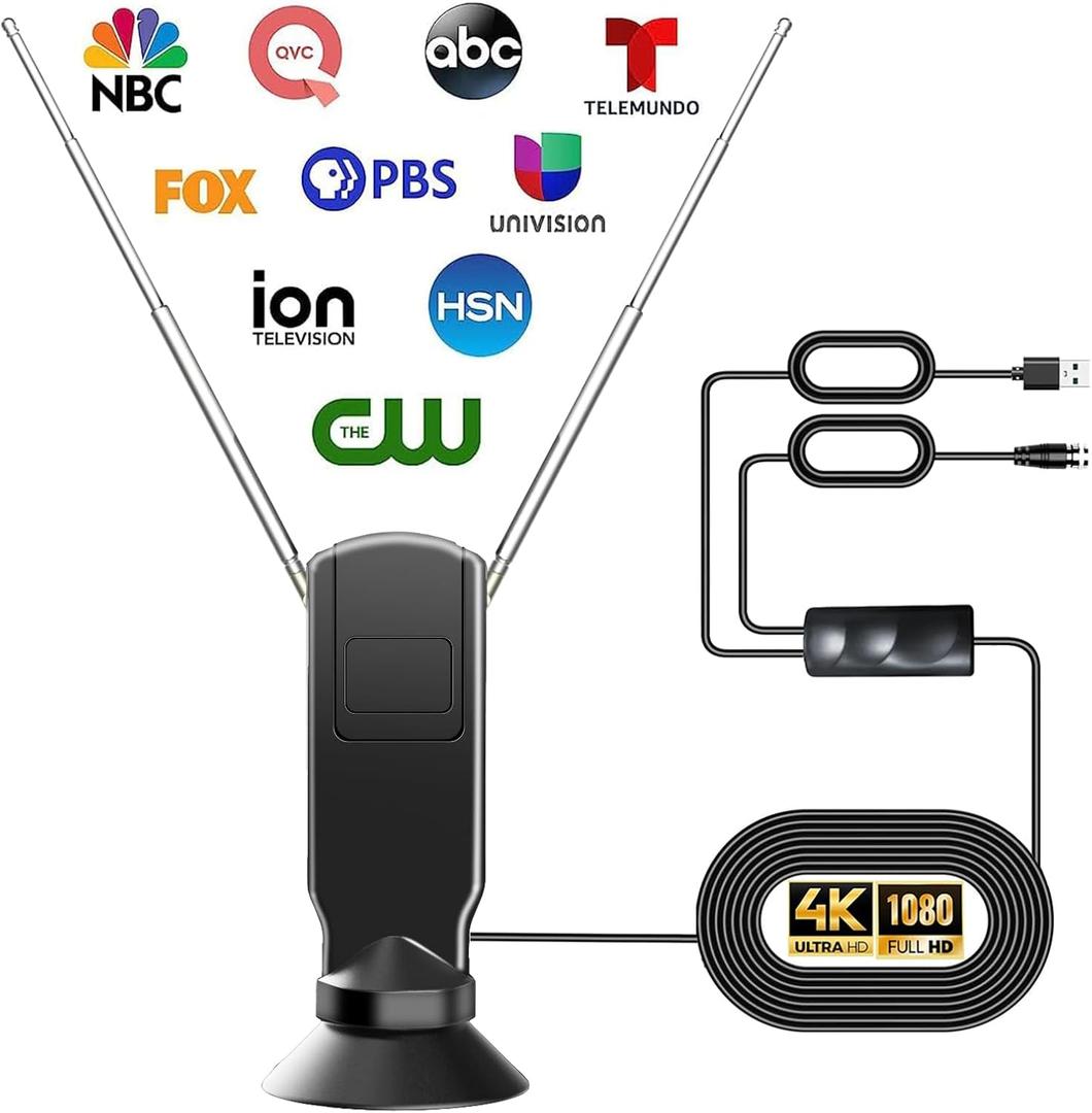 Indoor TV Antenna for Smart TV, 360 Omni Directional Reception Digital HD Antenna Without Cable, Support 4K/8K/1080p for Free Local Channels, with Super Signal Booster, 1 PCS. (1BLACK)
