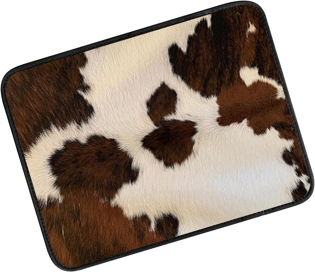 Car Center Console Cover, Universal Soft Large Neoprene Auto Armrest Seat Box Cover, Funny Car Decor Accessories Fit for Most Cars, Vehicles, SUVs Cute Brown Cowhide