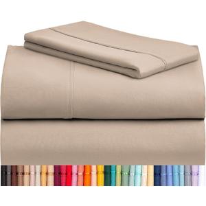 LuxClub Twin XL Sheets - Soft Twin Bed Sheets for-Boys-and-Girls-3 PC Deep Pockets 18" Eco Friendly Wrinkle Free-Kids-Fitted Sheets Machine Washable Hotel Bedding Silky Soft - Light Khaki Twin XL