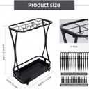 15 Slot Umbrella Stand with 8 Hooks – Heavy Duty Metal Indoor Umbrella Rack Holder with Removable Drip Tray – Large Commercial Entryway Organizer for Office, Lobby or Home