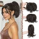 FESHFEN Claw Clip Short Ponytail Extensions - DIY Bendable Metals Fluffy Messy Bun Hair Piece Straight Synthetic Hairpieces Ponytail Extension for Women, Dark Brown