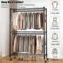BATHWA Heavy Duty Garment Rack on Wheels, Rolling Clothes Racks for Hanging Storage, Simple Sturdy Metal Wardrobe Closet with Double Rods, 8 Side Hangers, 3 Shelves, Black