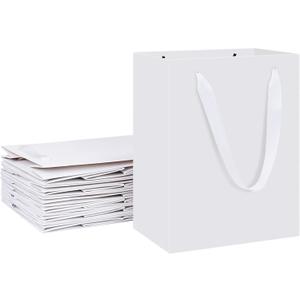 HUAPRINT 12 Pack Medium White Gift Bags,8x5x10 inch Paper Bags with Handles Bulk For Party Favors,Presents,Birthday, Weddings,Baby Showers,Business,Shopping