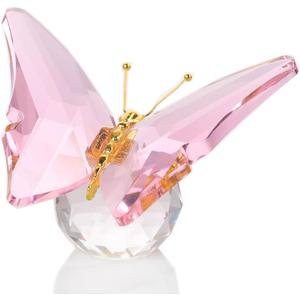 Movdyka Crystal Butterfly Decor Figurines for Mom Women, Pink Glass Butterfly Craft Desk Office Dcorations Table Centerpieces, Animal Ornaments Paperweight