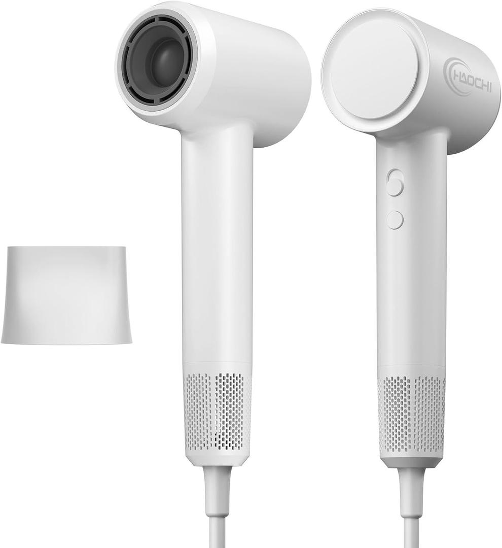 Hair Dryer, High-Speed Ionic Blow Dryer, 110,000 RPM Low Noise Thermo-Control HairDryer, for Curly Hair for Home Travel Salon, No Heat Damage Care (White)