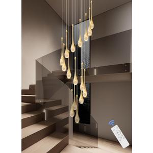 120'' Long Spiral Crystal Chandeliers 16-Lights Gold Bubble Raindrop Crystal Pendant Chandelier Staircase Slanted Ceiling Loft Fixtures LED Dimmable 2700-6000K (R Gold)