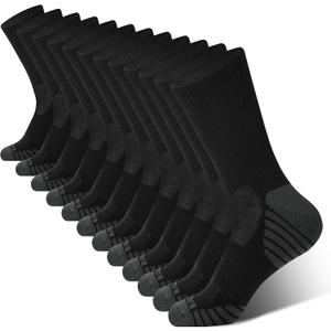 BAMBOO COOL Men's Crew Socks Athletic Running Sports Socks, Cushioned Moisture Wicking, Breathable Arch Support 6 Pack (L)
