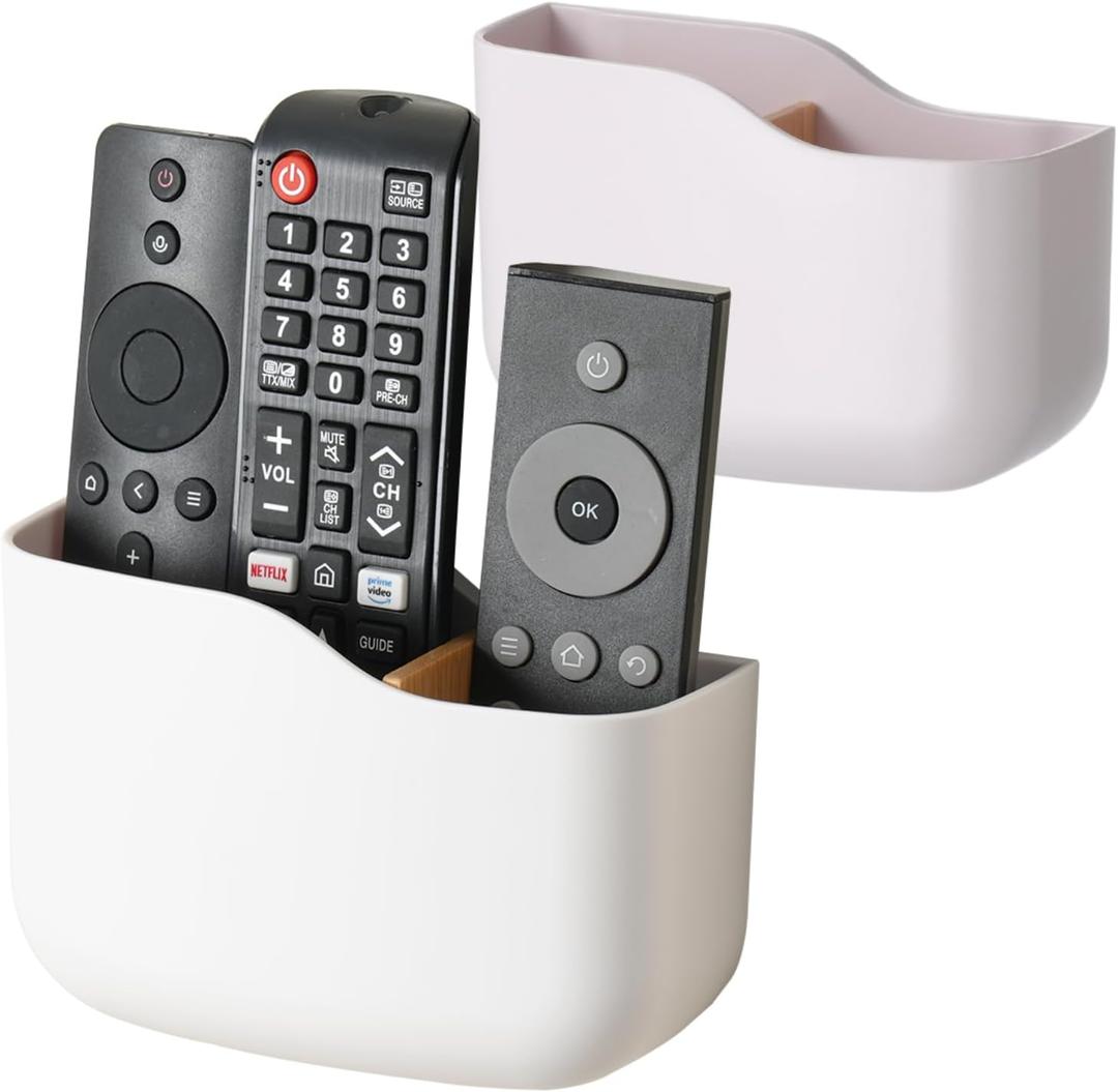 LINFIDITE 2 Pack TV Remote Holder Wall Mount Remote Control Holder for Bed Universal Bedside Wall Remote Holder Caddy Organizer Hole-Free Remote Control Holder (For 2 Or 3 Remote ControlsWhite