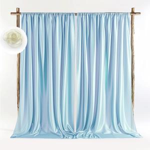 10x10ft Polyester Backdrop Blue Fabric Satin Background Curtain Engagement Baby Shower Wedding Birthday Photo Gender Reveal Photo Decoration 2 Panels 5ftx10ft TAYBSDJ117