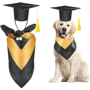 Huhumy 2 Pcs Dog Graduation Cap and Bandana Costumes with Tassels 2026 Dog Cat Graduation Hat Scarf Gown Adjustable Washable Grad Outfits Gifts for Medium Small Pet Supply(Black, Large)