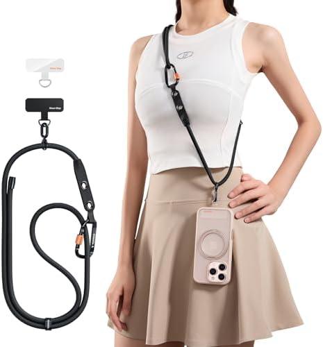 TORRAS Phone Lanyard with Hanging Loops, Durable Carabiner, Adjustable Anti Theft Phone Strap Crossbody, Skin-Friendly, 2 Tabs, Universal Cell Phone Neck Lanyard for Daily & Outdoor Activities, Black
