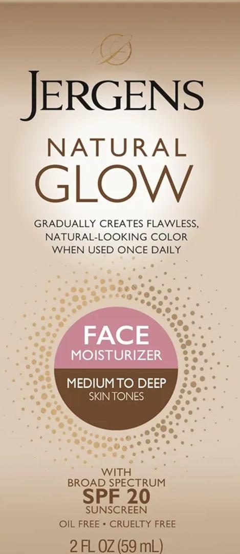 Jergens Natural Glow Self Tanner Face Moisturizer with SPF 20 Facial Sunscreen, Medium to Deep Skin Tone, Sunless Tanning, Oil Free, Broad Spectrum Protection UVA and UVB, 2 oz 