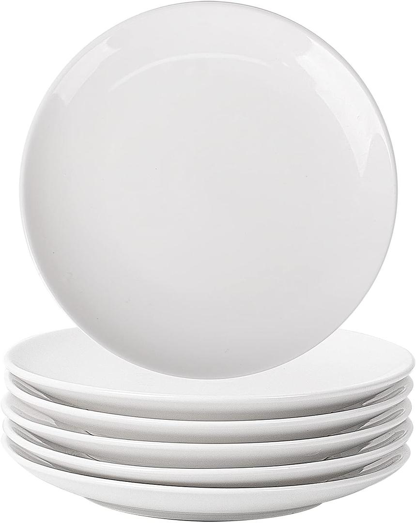 DELLING 10 Inch White Dinner Plates Set of 6, Porcelain Round Plates - Microwave, Dishwasher & Oven Safe - Chip Resistant Ceramic Plates for Everyday Dining, Party, Family Meals