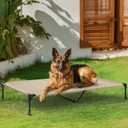 Veehoo Outdoor Elevated Dog Bed Large Sized Dogs, XL Cooling Raised Dog Cots Beds Training Platform Off Ground Hammock with Breathable Mesh, No-Slip Feet, 49"x33", Beige Coffee