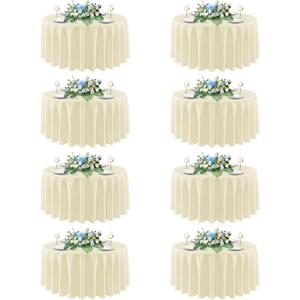 sancua Round Tablecloth 90 Inch Diameter, 8 Pack - Circle Polyester Fabric Table Cloth for Wedding Party Reception Banquet Birthday, Washable Formal Table Cover (Fit 30-72 Inch Tables), Beige