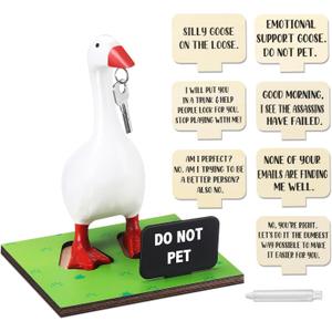 Relaxweex Magnetic Goose Key Holder Cute Statue Resin Goose Statue with Wooden Base Writable Sign Chalk for New Apartment Housewarming Gift Office Table Desk Home Decor (Funny Quotes,11 Pcs)