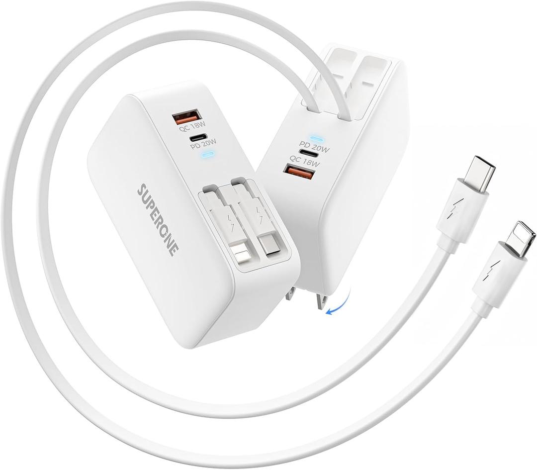 SUPERONE Retractable iPhone Charger, 4-Port USB C Charger Block, iPhone Chargers Fast Charging with USB C & Apple Cable, Wall Chargers for iPhones 17/16/15/14/13/12/11 Series, Pad, Samsung, Pixel