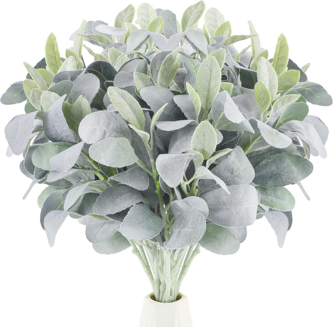 Jexine 15 Pcs Artificial Lambs Ear Greenery Stems Faux Branches for Weddings Bouquets Picks Rustic Wedding Centerpiece Artificial Greenery Spray for Home Farmhouse DIY Wreath Floral Arrangement