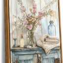Floating Framed Blue Rustic Farmhouse Flowers Canvas Wall Art for Bathroom, 24"L x 16"W