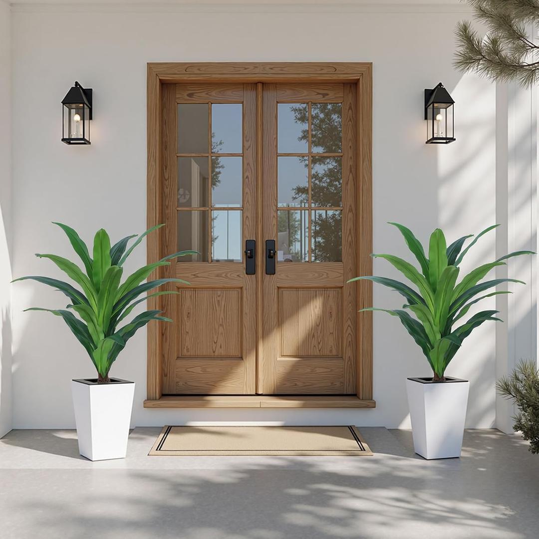 YEPDIN 2 Pack Artificial Dracaena Tree with White Tall Planter 4FT-Tall Potted Faux Plants Indoor -Fake Floor Plant for Home Office Living Room Outdoor