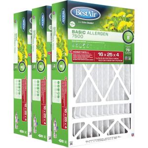 BestAir HW1625-8R AC Furnace Air Filter, 16" x 25" x 4", MERV 8, Removes Allergens & Contaminants, Fits 100%, For Honeywell Models, Pack of 3