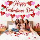 2 x Pre-Strung Happy Galentines Day with Pink Red Heart Garland for Ladies Girls Women Valentine's Day Party Celebration Home Indoor Decorations Photo Backdrop Decor Favor (Glittery Red Pink Purple Green)