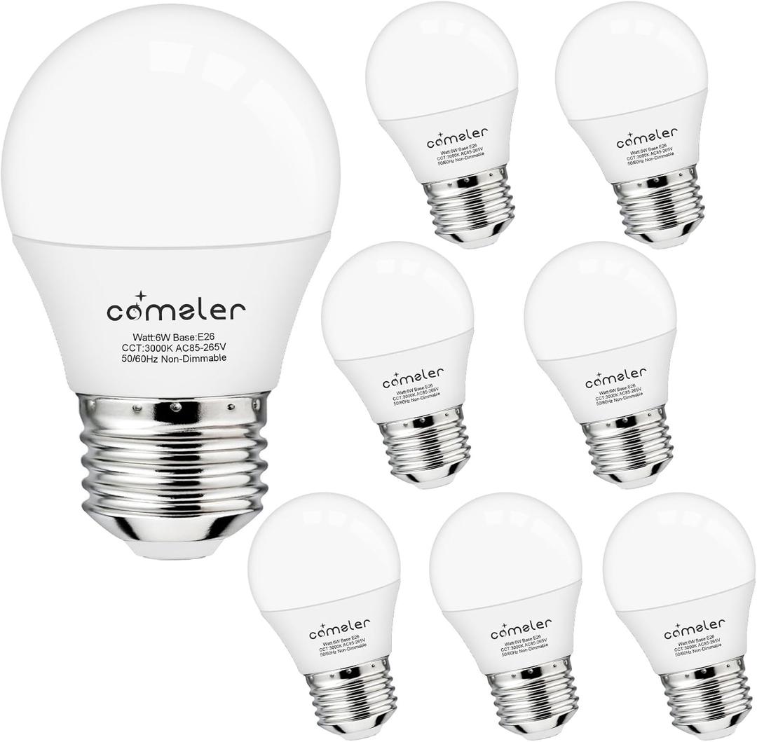 comzler E26 Base 8 Pack LED Light Bulbs, 3000K Soft White 60 Watt Equivalent A15 Small Light Bulbs, 120V 600LM Non-Dimmable LED Light Bulb for Refrigerator, Ceiling Fan
