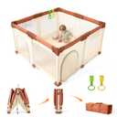 Tinyiota Foldable Baby Playpen, 50x50 Inch Portable Play Yard for Babies and Toddlers with Soft Breathable Mesh, Storage Bag & 2 Pull-Toy Handles for Indoor & Outdoor (Brown, 50x50)