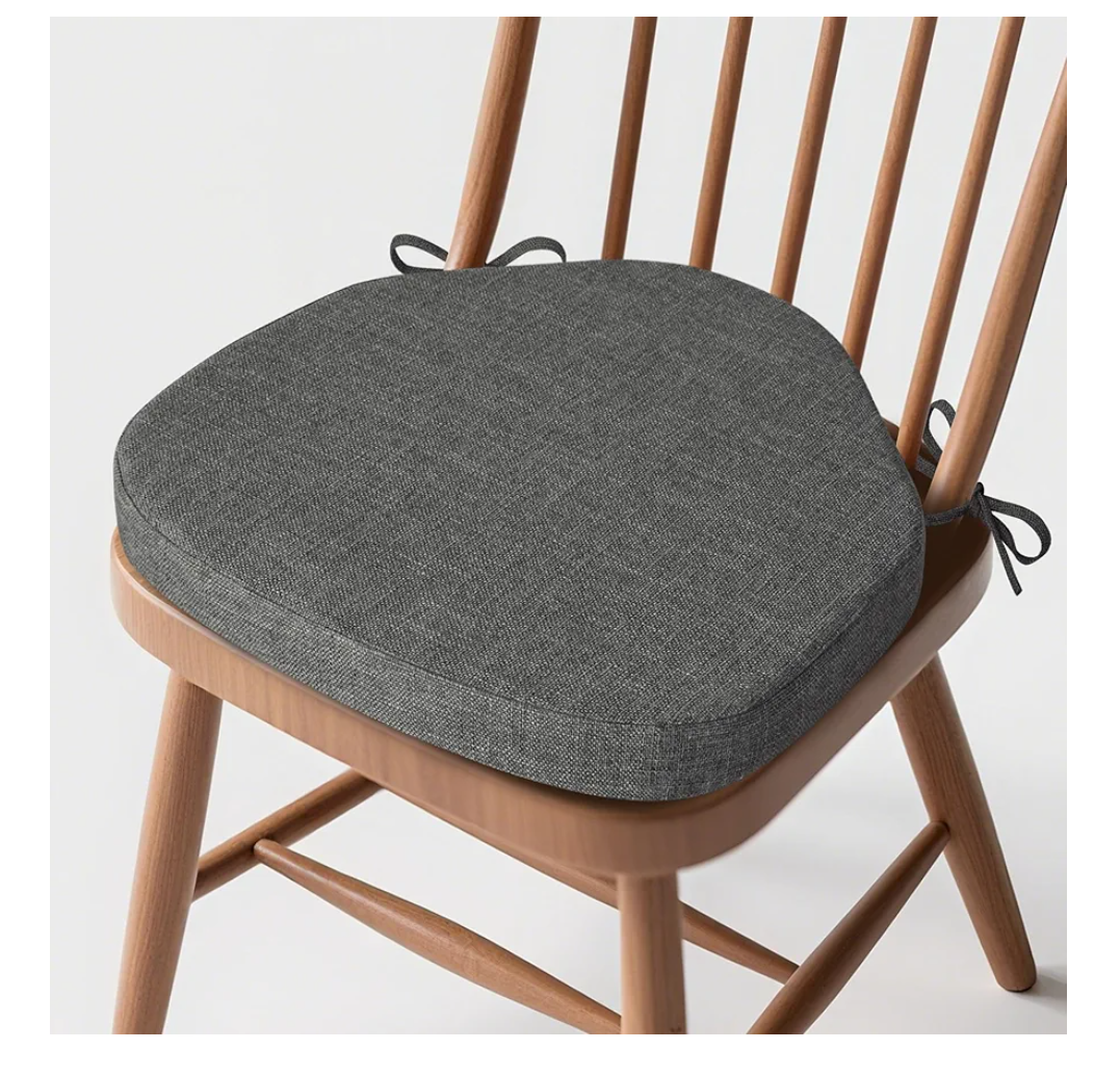 Windsor Chair Cushions for Dining Chairs 1 Pack Non Slip Kitchen Seat Cushion with Ties and Washable Covers Indoor Comfortable Seat Pad with Thick Foam 16.5" x 15.5" x 2" Dark Grey