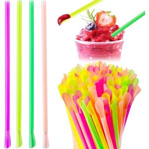 1000 Pieces Snow Cone Spoon Straws,Disposable Plastic Drinking Straw,Colorful Long Spoon Straws for Milkshake Shaved Ice