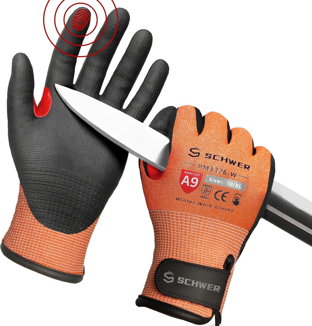 Schwer FreezeGuard-X Winter Work Gloves for Men and Women, ANSI A9 Cut Resistant Gloves for Extreme Protection, Freezer Glove With Super Grip, Touchscreen, Thermal Insulated, PM3326-W (XL,1 Pair)