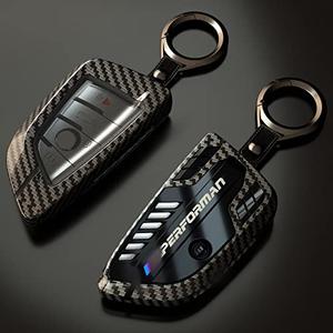Phmnkl Alloy Car Key Case Rings Cover Holder for BMW 1 3 5 7 Series 530 F48 X1 X2 X3 X4 X5 X6 Classic Engine Head Concept (A Style Carbon Fiber)