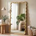 TRAHOME Wavy Mirror for Wall, 55"x28" Boho Wavy Wood Mirror Large Full Length Decorative Mirror with Tempered Glass, Natural Wooden Frame Vanity Mirror for Bedroom, Living Room, Entryway