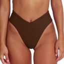 geluboao Women's Bikini Bottom Sexy V Cut High Cut Swimsuit High Waisted Bathing Suit Bottoms, S, Brown
