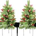 HomeKaren Solar Christmas Tree 30 inch Prelit 2 Set Pathway Porch Christmas Trees Pre-Light LED Battery Operated Outdoor Xmas Decor for Entrance Driveway, Yard, Garden