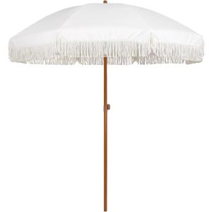 AMMSUN 7ft Patio Umbrella with Fringe Outdoor Tassel Umbrella UPF50+ Premium Steel Pole and Ribs Push Button Tilt, White Cream
