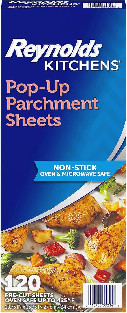 Reynolds Kitchens Pop-Up Parchment Paper Sheets, 10.7x13.75 Inch, 120 Sheets