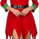Syhood 5 Pcs Women Christmas Elf Costume Set Santa's Helper Costume Elf Outfit Velvet Dress Hat Shoes Belt Striped Stocking Size XL