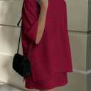 PRETTYGARDEN Women's 2 Piece Lounge Sets 2025 Summer Short Sleeve Tunic Tops Drawstring Shorts Matching Outfits Tracksuits (Wine Red,Small) (S)