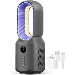 Desk Fan,13 Inch Portable Bladeless Fan, Small Quiet Office Fan with 106 Oscillating, 3 Speeds & Night light, LED Display, Button Control, Personal Table Fan for Bedroom, Office, Home, Study Room