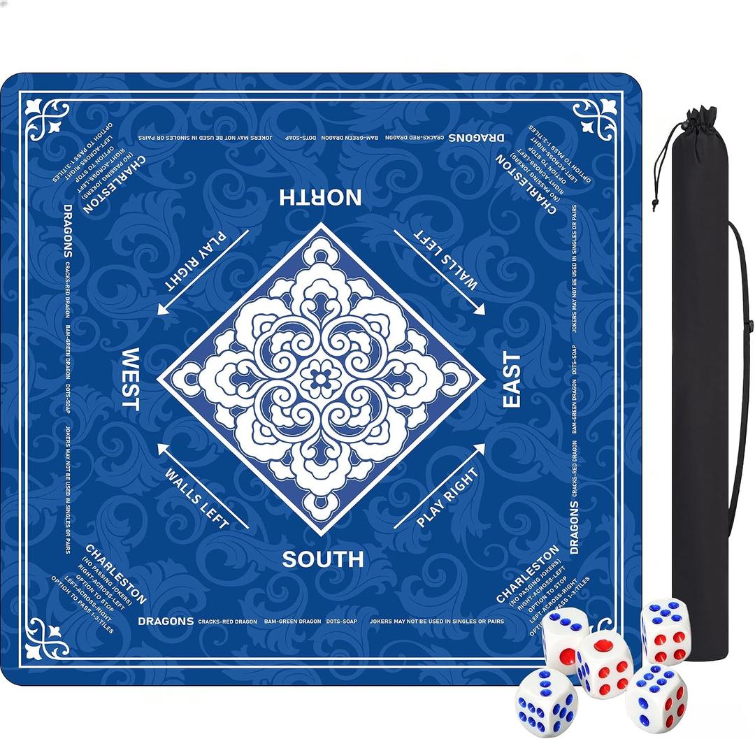 Mahjong Mat with Rules 31.5"x31.5" Table Cloth for Mahjong Card Board Games