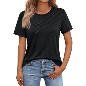 AUTOMET Womens Tshirts Short Sleeve Casual Summer Dressy T Shirts Crewneck Business Workout Basic Blouses Tops 2025 Spring Trendy Fashion Clothes Outfits Black S