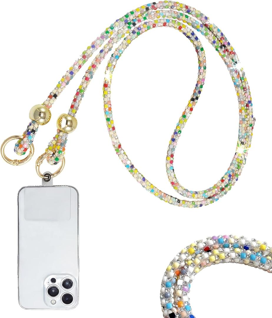 Bling Shing Crystal Phone Lanyard Rhinestone Phone Chain Lightweight Anti-Lost Phone Tethers Fashion Accessory (Colorful)