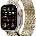 LULULOOK Milanese Mesh Loop Compatible with Apple Watch Band 49/46/45/44/42/41/40/38mm for Men Women, Stainless Steel Magnetic Buckle Strap for iWatch Ultra 3/2 Ultra Series 11 10 9 8 7 6 SE 5 4 3 (Light Gold)